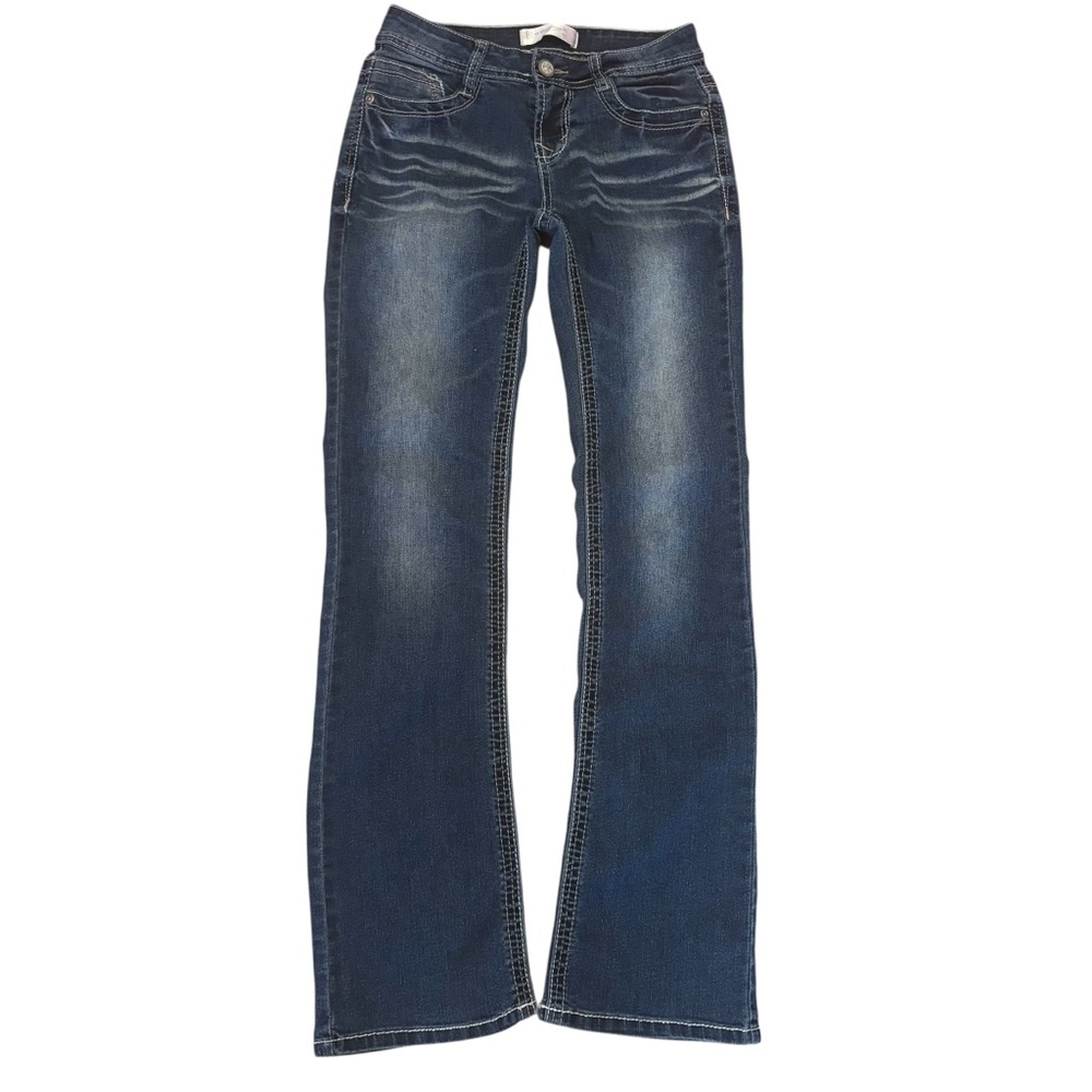 No Boundaries Jeans Size 5 Jrs Dark Blue Boot Cut Mineral Wash Sequined Pockets